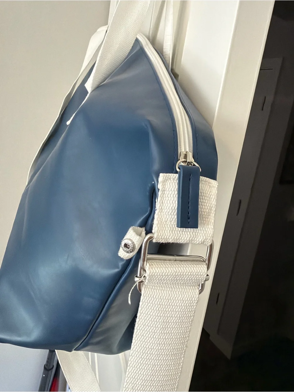 Calvin Klein Navy Weekender Duffel Bag with White Straps